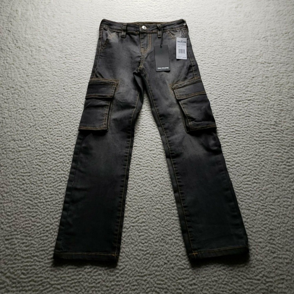 True Religion Jeans Boys 10 Gray Ricky Relaxed Straight Cargo Denim Casual